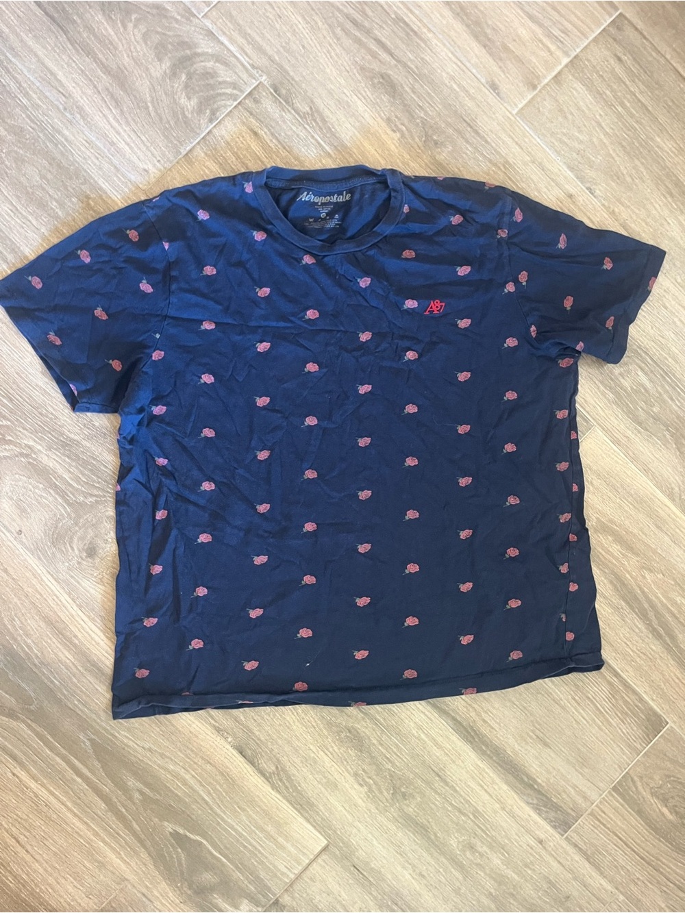 Aeropostale Navy Short-Sleeve Tee with Pink Micro Rose Print